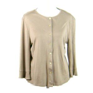 Kahala Women's Knit Sweater Jacket Silk and Cotton Taupe Button Front Size Med